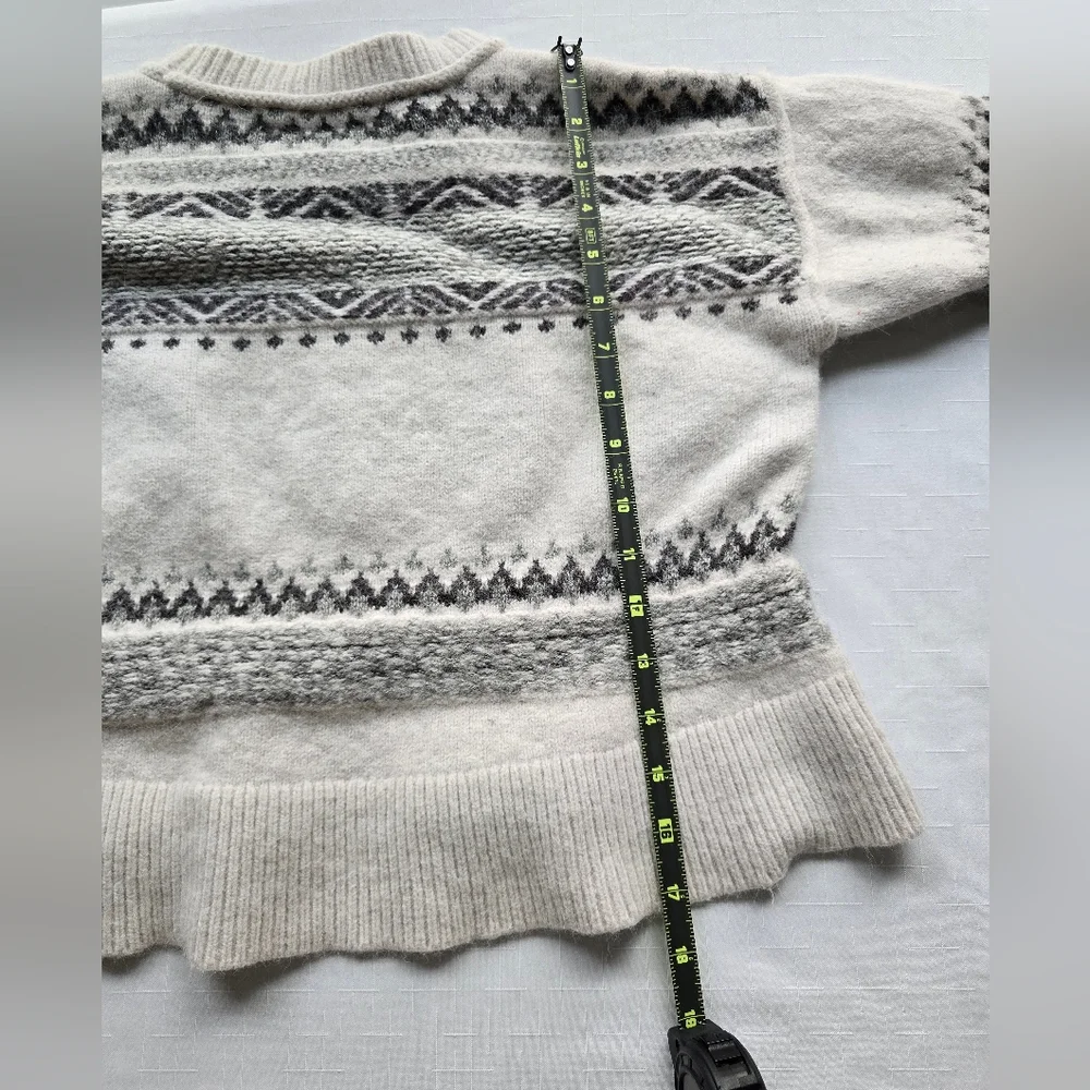 Lucky Brand Ivory and Charcoal Knit‎ Peplem Fair Isle Sweater Alpaca Wool